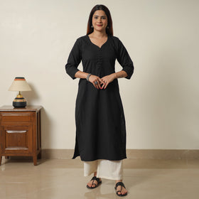Black - Plain Flex Cotton Straight Kurta 01