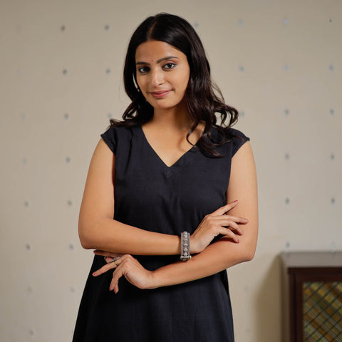  Plain Handloom Cotton Flare Dress 