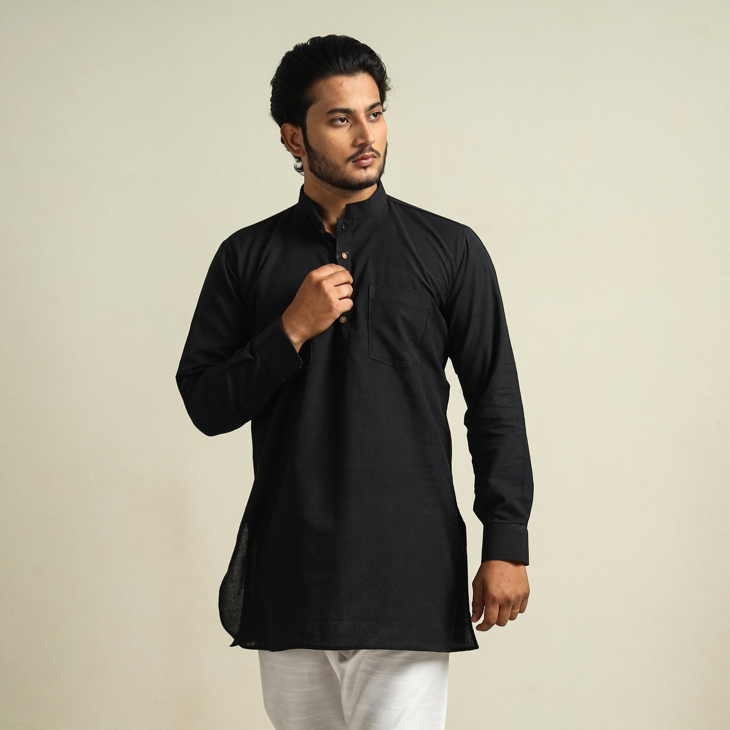 Plain Handloom Cotton Men Short Kurta 