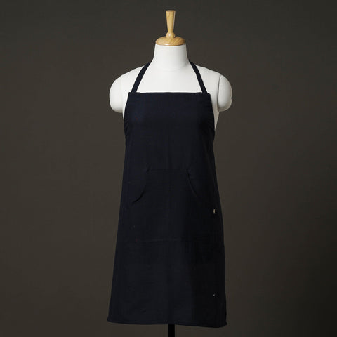 Black Plain Handloom Jhiri Cotton Apron with Pocket 