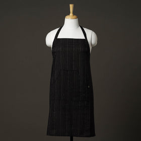 Black Plain Handloom Jhiri Cotton Apron with Pocket 