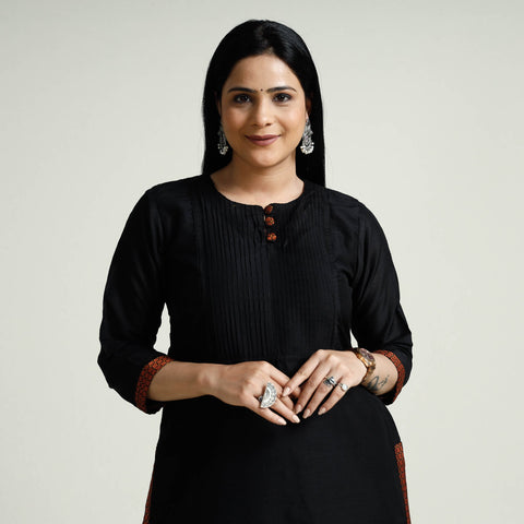  Plain Silk Pintuck Long Kurta for Women