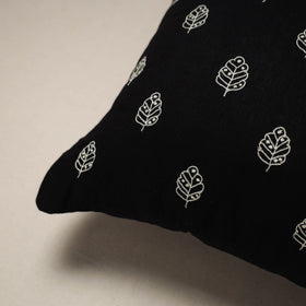 Black - plain slub silk hand embroidered cushion cover 02