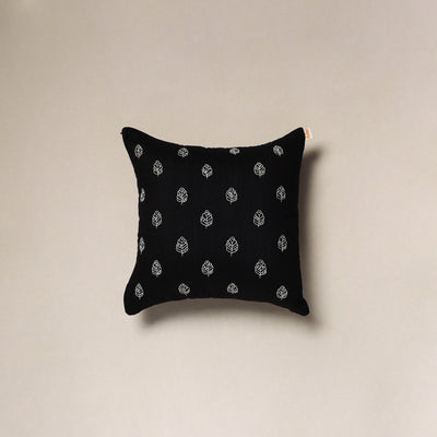 Black - plain slub silk hand embroidered cushion cover 02