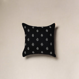 Black - plain slub silk hand embroidered cushion cover 02