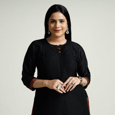  Plain Silk Pintuck Long Kurta for Women