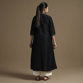  Plain Solid Slub Silk Kurta with Beadwork Hand Embroidery Lace Online at iTokri.com