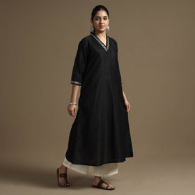  Plain Solid Slub Silk Kurta with Beadwork Hand Embroidery Lace Online at iTokri.com