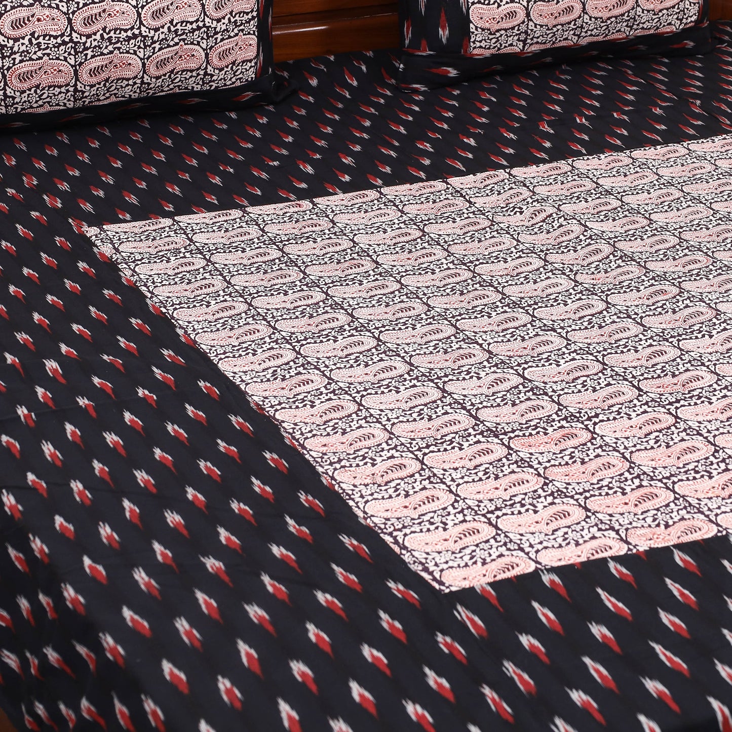 Black - pochampally ikat with bagh patch cotton bedsheet