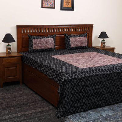 Pochampally ikat with bagh patch cotton bedsheet set 15