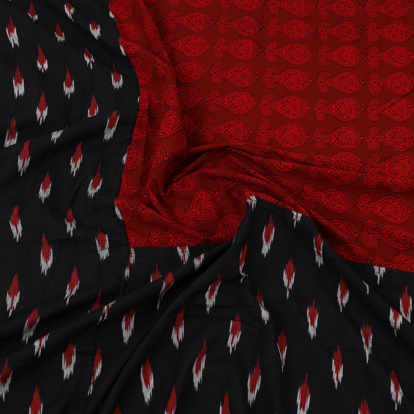 Black Pochampally Ikat with Bagh Patch Cotton Bedsheet Set