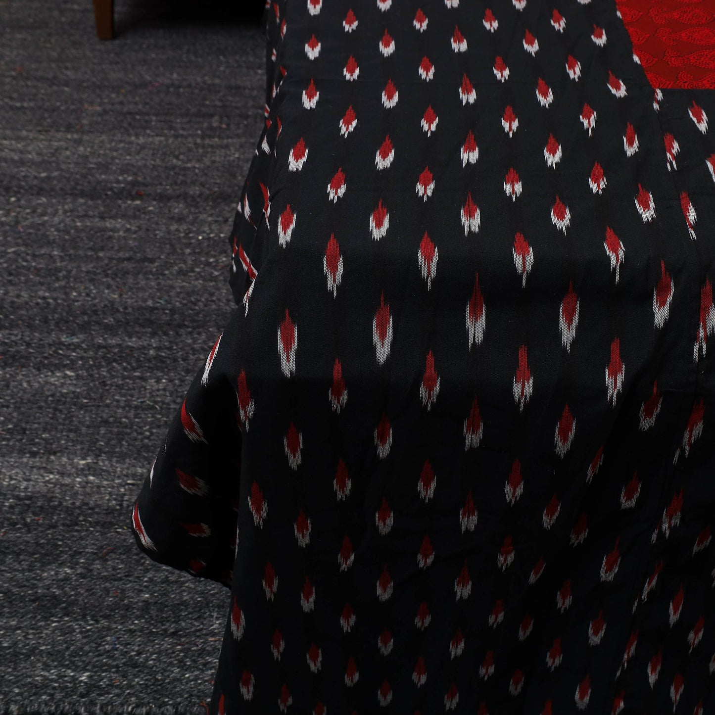 Black Pochampally Ikat with Bagh Patch Cotton Bedsheet Set