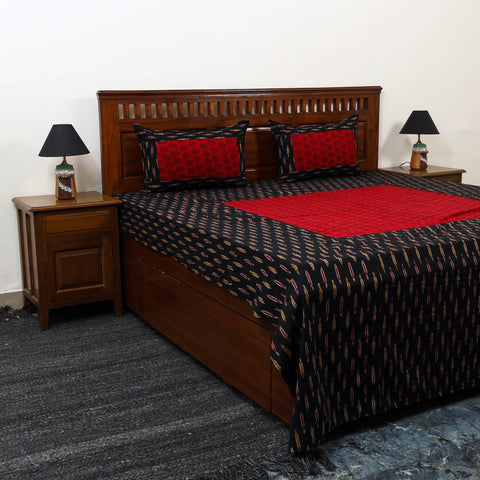 Black - pochampally ikat with bagh patch cotton bedsheet