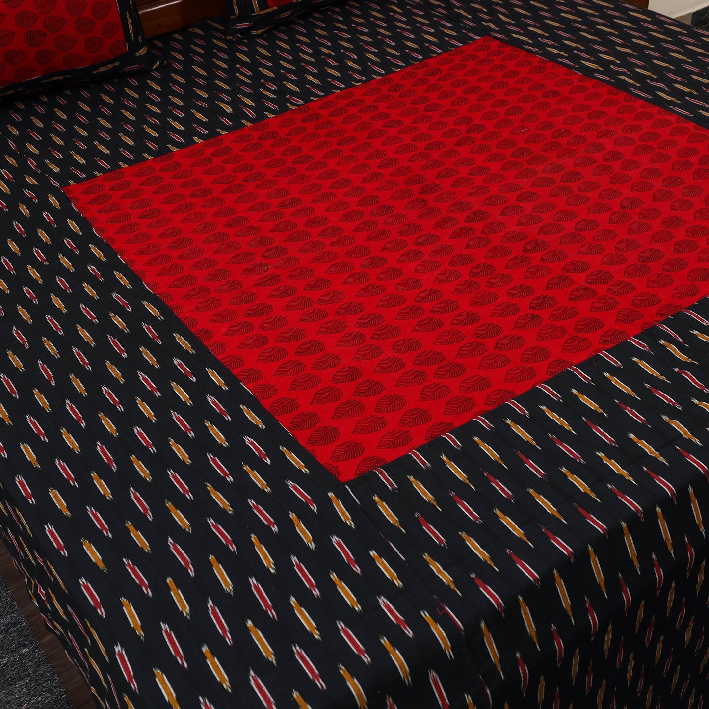 Black - pochampally ikat with bagh patch cotton bedsheet