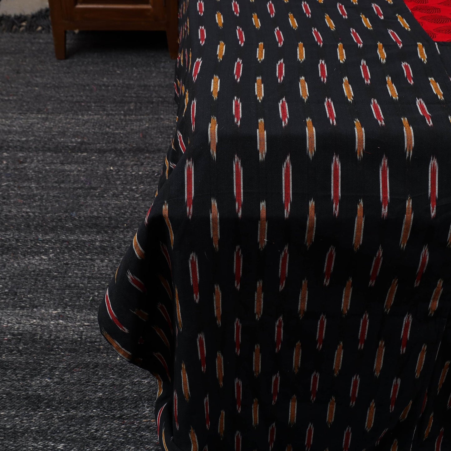 Black - pochampally ikat with bagh patch cotton bedsheet