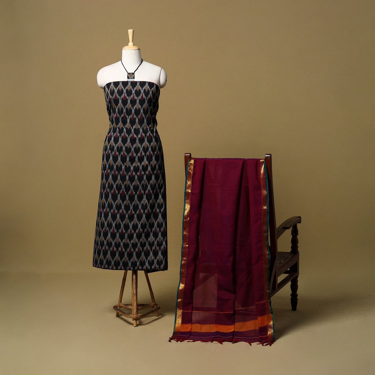 Pochampally ikat cotton 2pc unstitched dress material