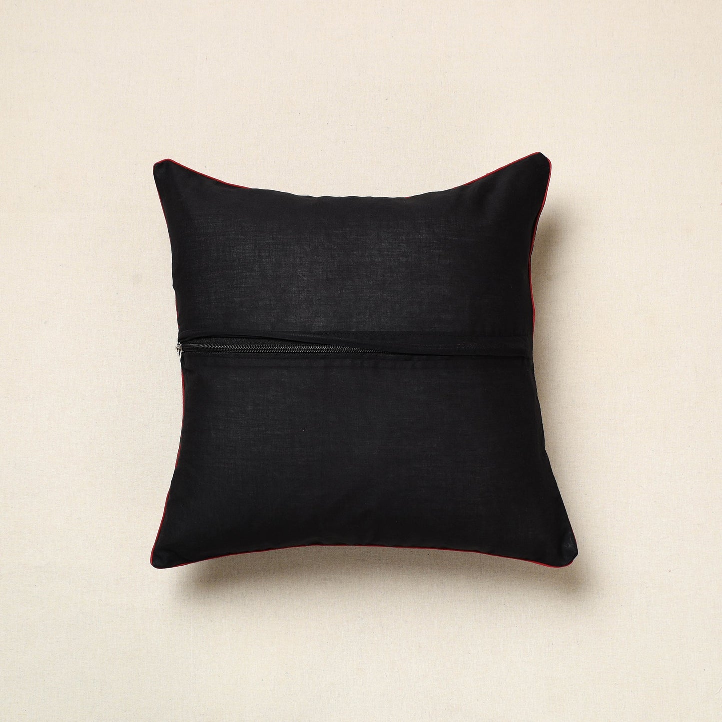 Black Pochampally Ikat Cotton Cushion Cover (16 x 16 in) 10