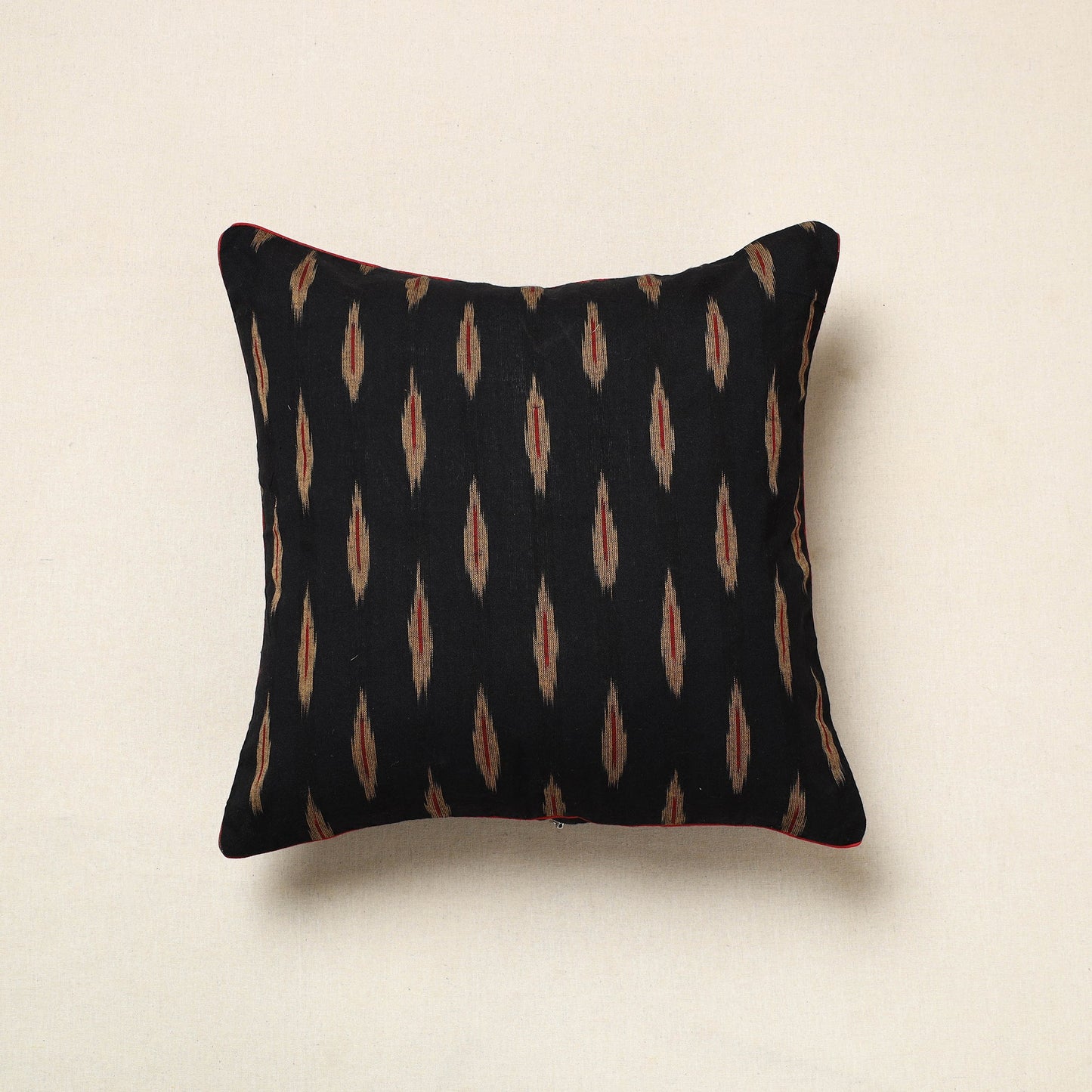 Black Pochampally Ikat Cotton Cushion Cover (16 x 16 in) 10