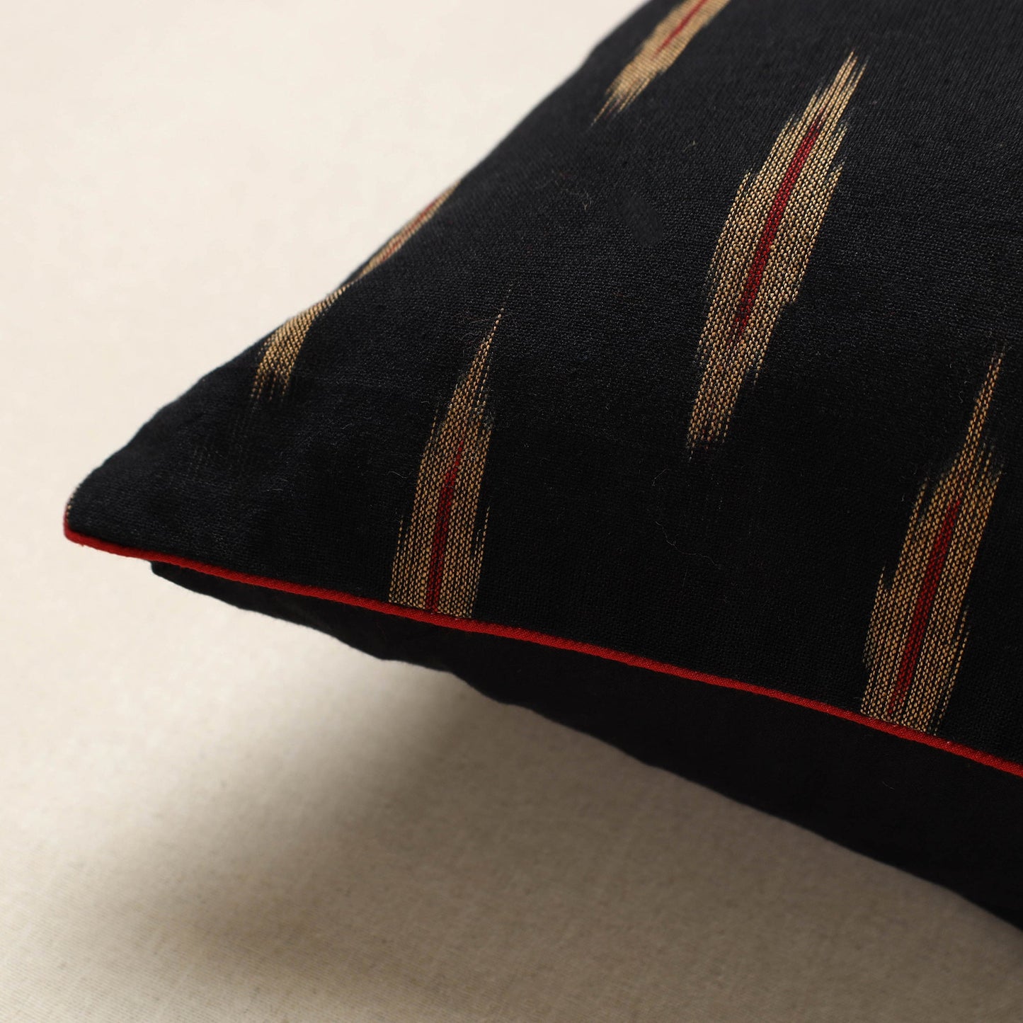 Black Pochampally Ikat Cotton Cushion Cover (16 x 16 in) 10