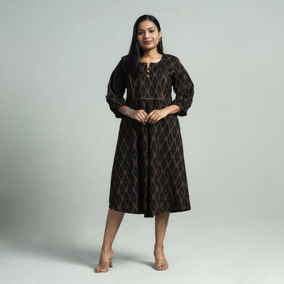 Black - pochampally ikat cotton flared dress - handcrafted