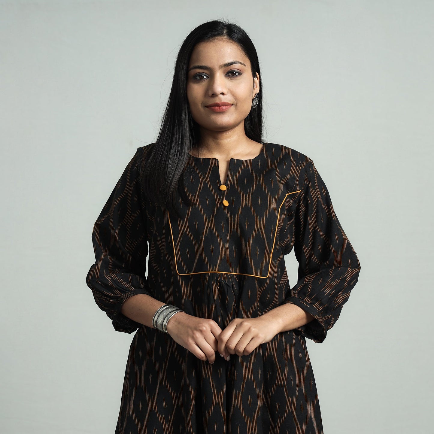 Black - pochampally ikat cotton flared dress - handcrafted