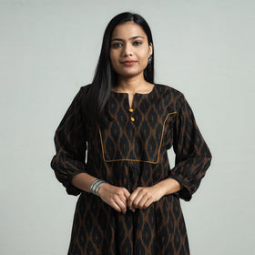 Black - pochampally ikat cotton flared dress - handcrafted