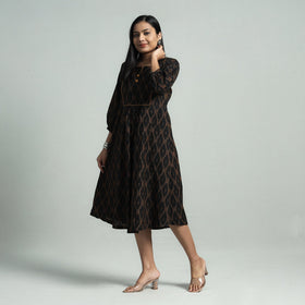 Black - pochampally ikat cotton flared dress - handcrafted