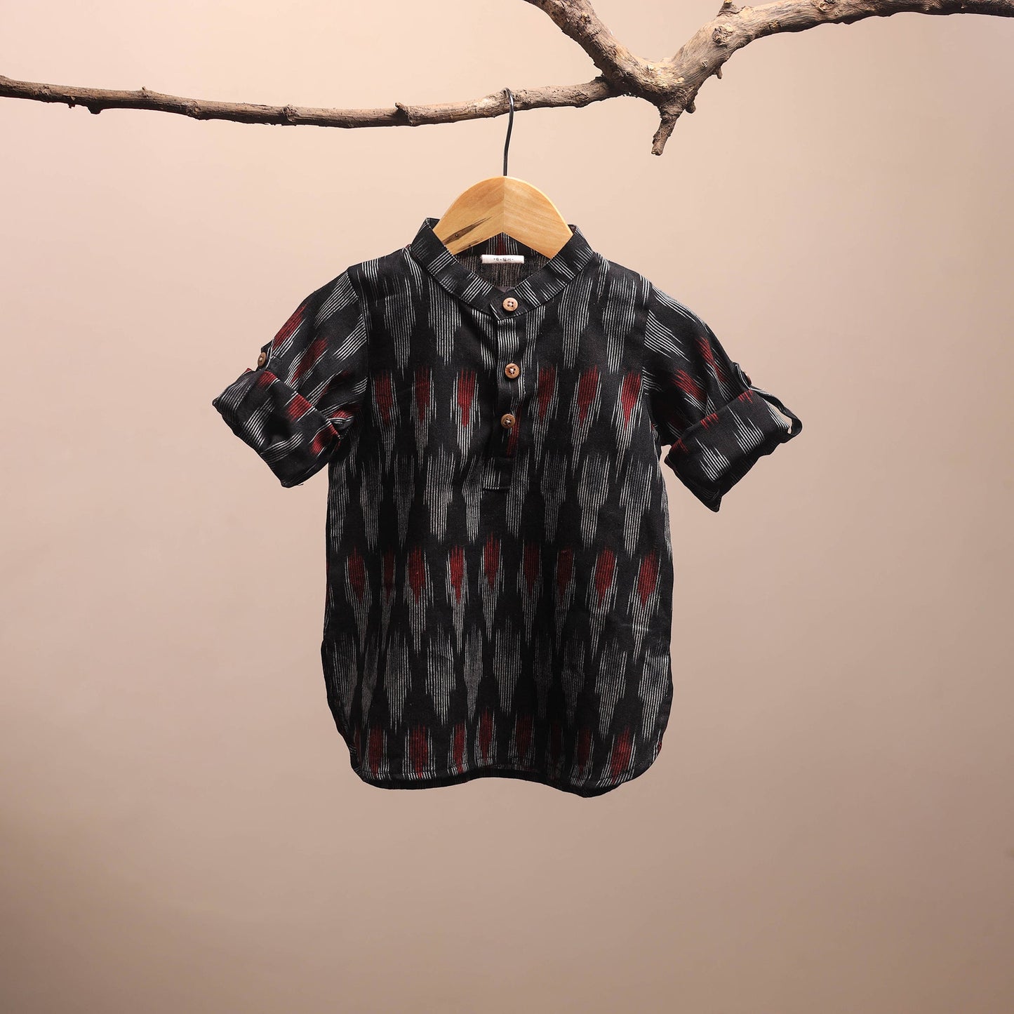 Black - pochampally ikat cotton kids kurta (6-12 months) 02