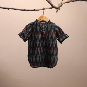 Black - pochampally ikat cotton kids kurta (6-12 months) 02