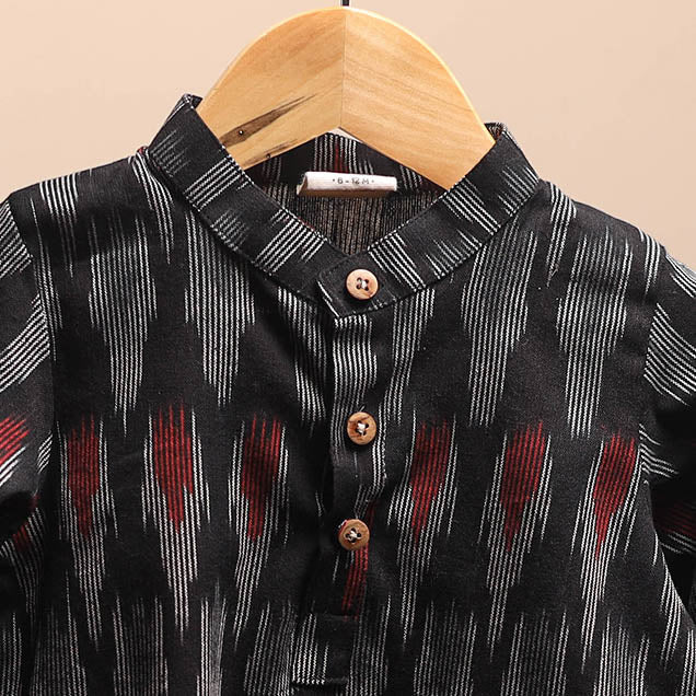 Black - pochampally ikat cotton kids kurta (6-12 months) 02