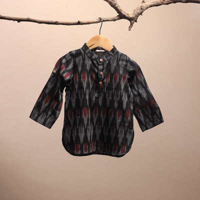 Black - pochampally ikat cotton kids kurta (6-12 months) 02