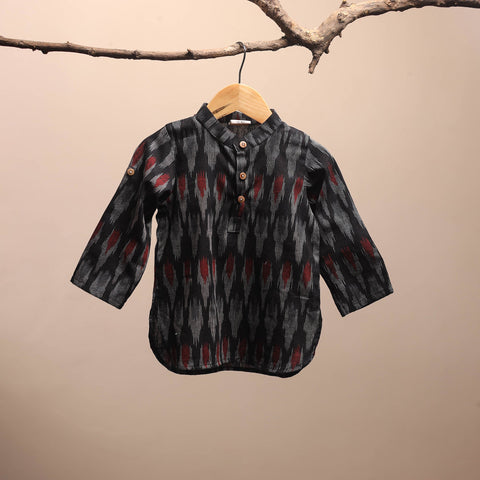 Black - pochampally ikat cotton kids kurta (6-12 months) 02