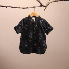 Black - pochampally ikat cotton kids kurta (6-12 months) 04