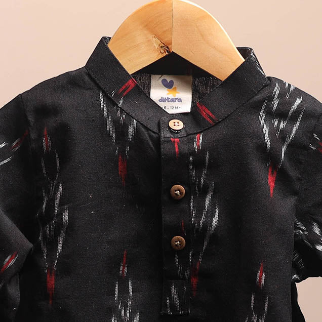 Black - pochampally ikat cotton kids kurta (6-12 months) 04
