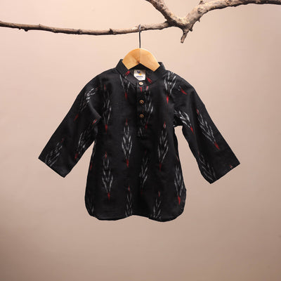 Black - pochampally ikat cotton kids kurta (6-12 months) 04