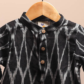 Black - pochampally ikat cotton kids kurta (6-12 months) 09