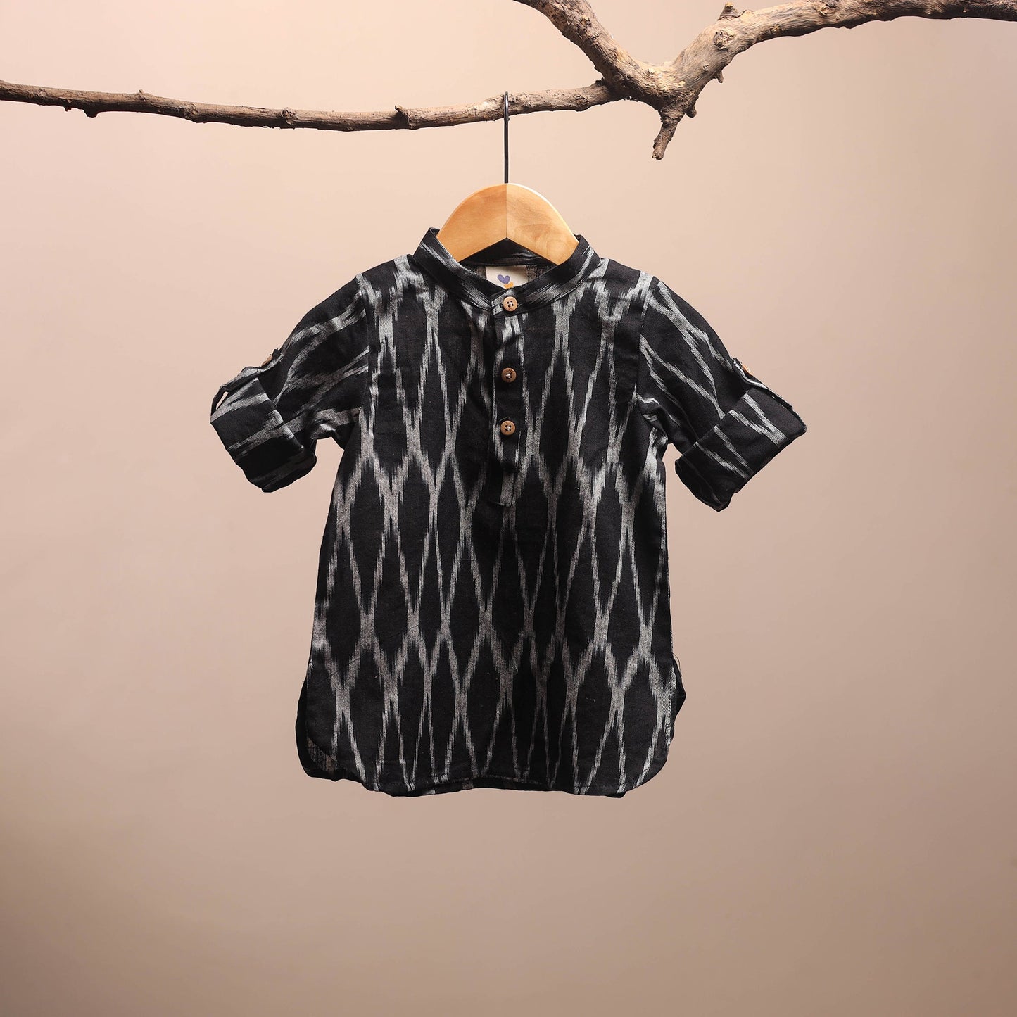 Black - pochampally ikat cotton kids kurta (6-12 months) 09