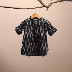 Black - pochampally ikat cotton kids kurta (6-12 months) 09
