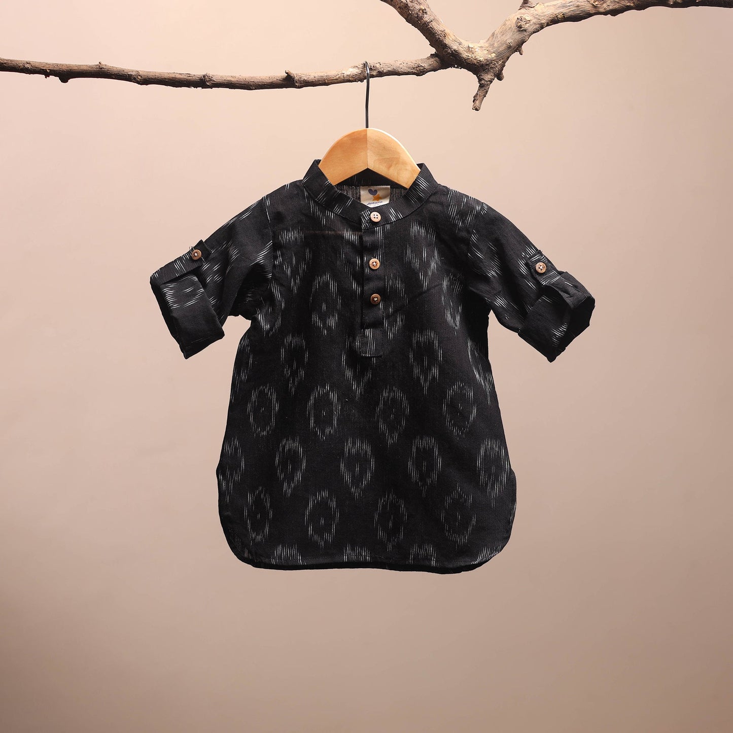 Black - pochampally ikat cotton kids kurta (6-12 months) 14