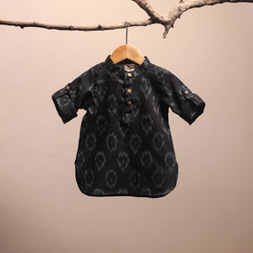 Black - pochampally ikat cotton kids kurta (6-12 months) 14