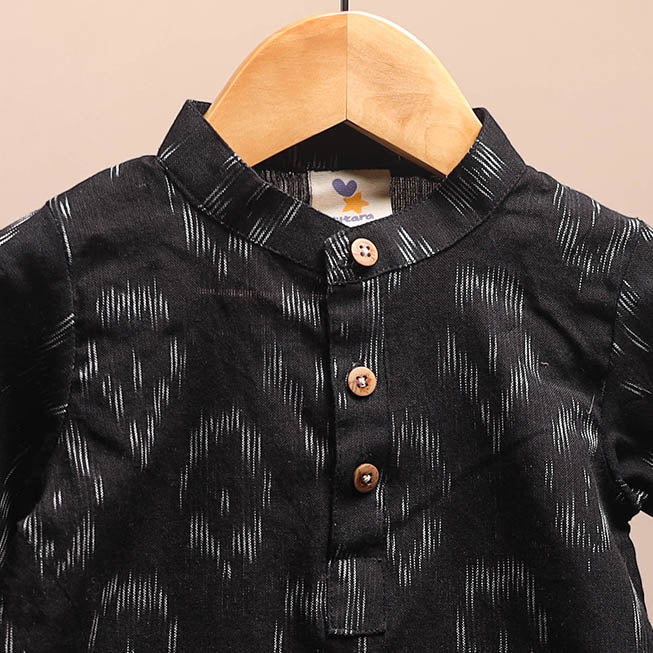 Black - pochampally ikat cotton kids kurta (6-12 months) 14