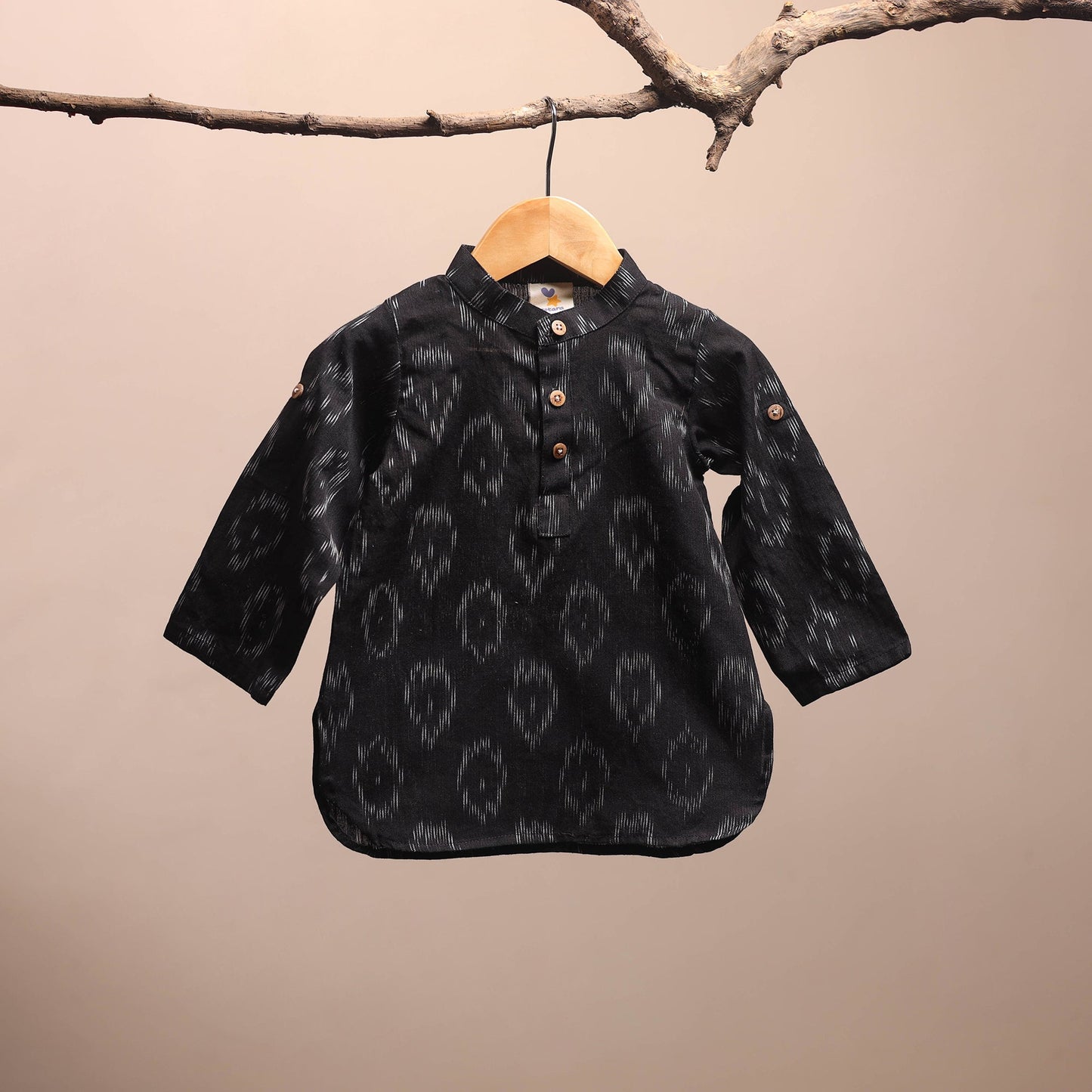 Black - pochampally ikat cotton kids kurta (6-12 months) 14