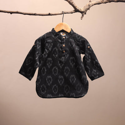Black - pochampally ikat cotton kids kurta (6-12 months) 14