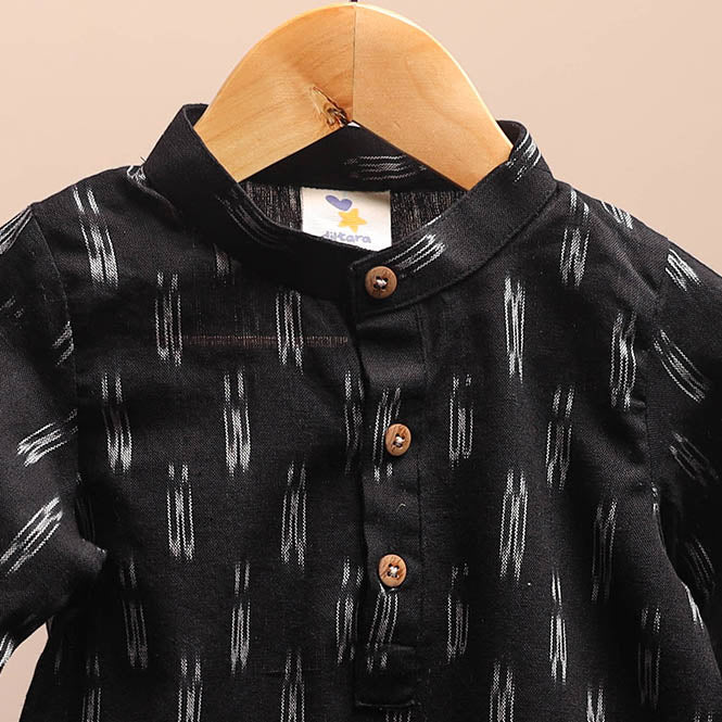 Black - pochampally ikat cotton kids kurta (6-12 months) 24