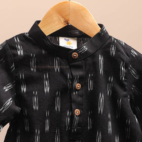 Black - pochampally ikat cotton kids kurta (6-12 months) 24