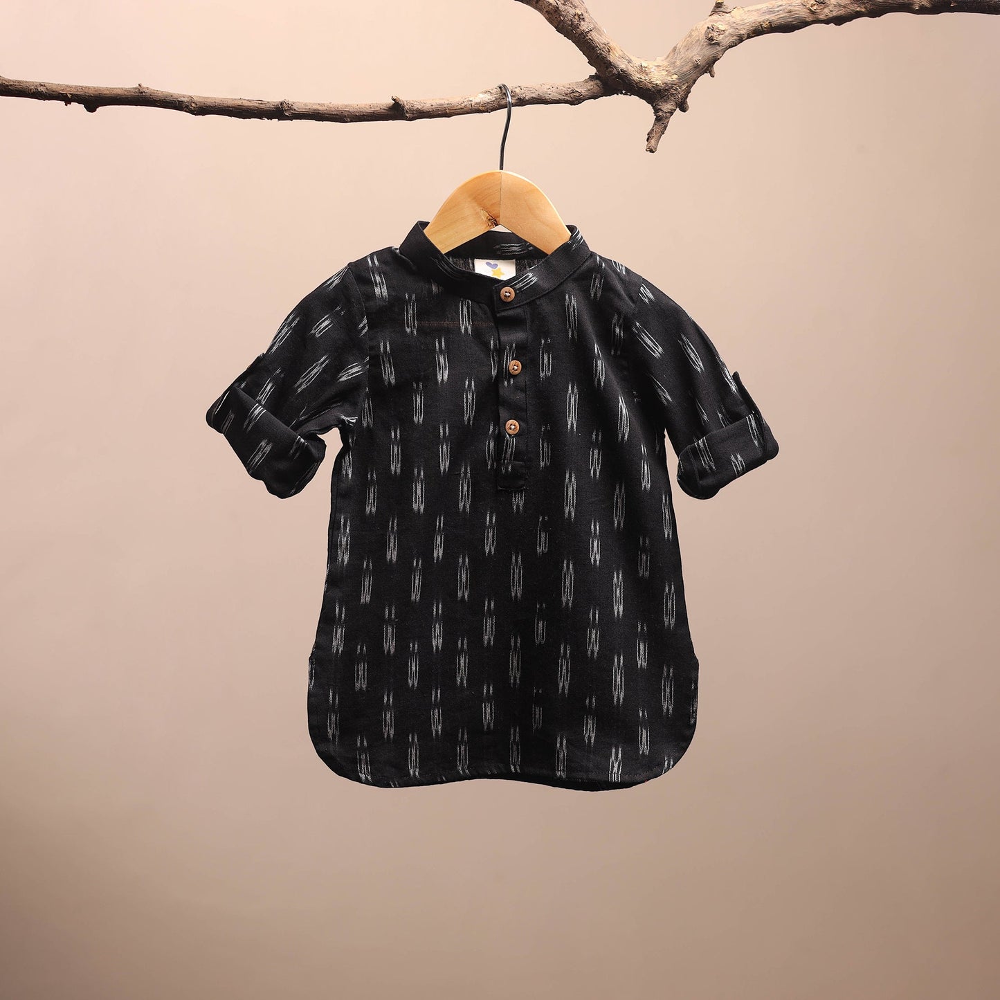 Black - pochampally ikat cotton kids kurta (6-12 months) 24