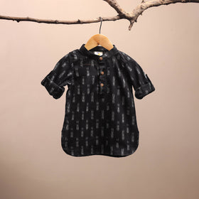 Black - pochampally ikat cotton kids kurta (6-12 months) 24