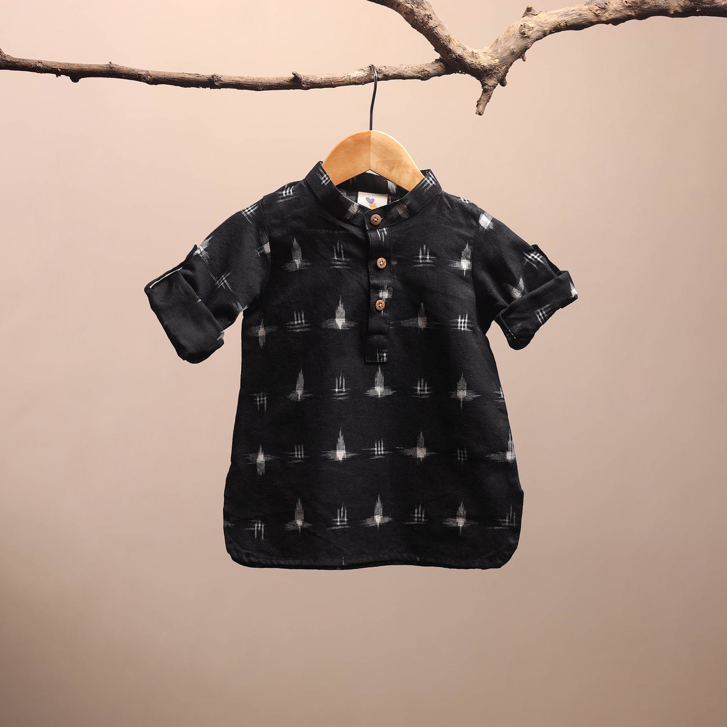 Black - pochampally ikat cotton kids kurta (6-12 months) 26