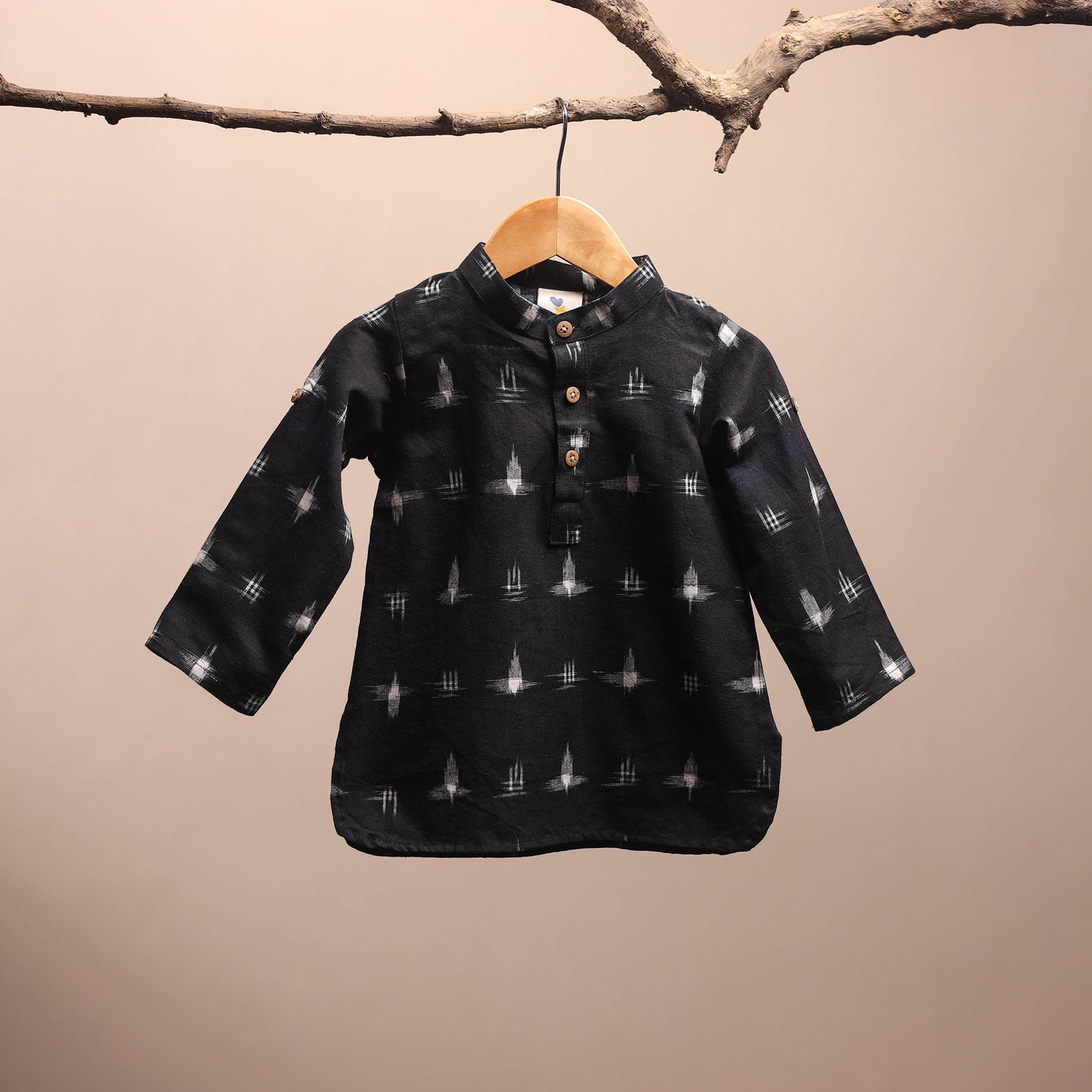 Black - pochampally ikat cotton kids kurta (6-12 months) 26