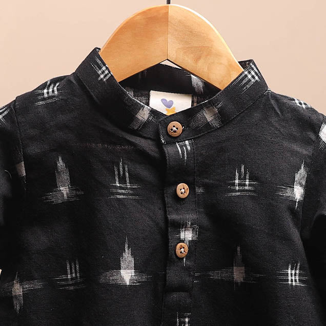 Black - pochampally ikat cotton kids kurta (6-12 months) 26